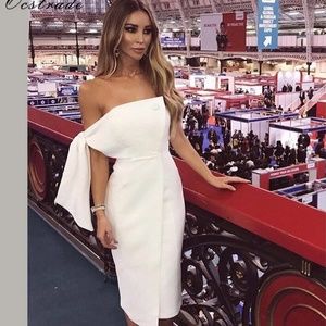 New White Elegant One Shoulder Dress